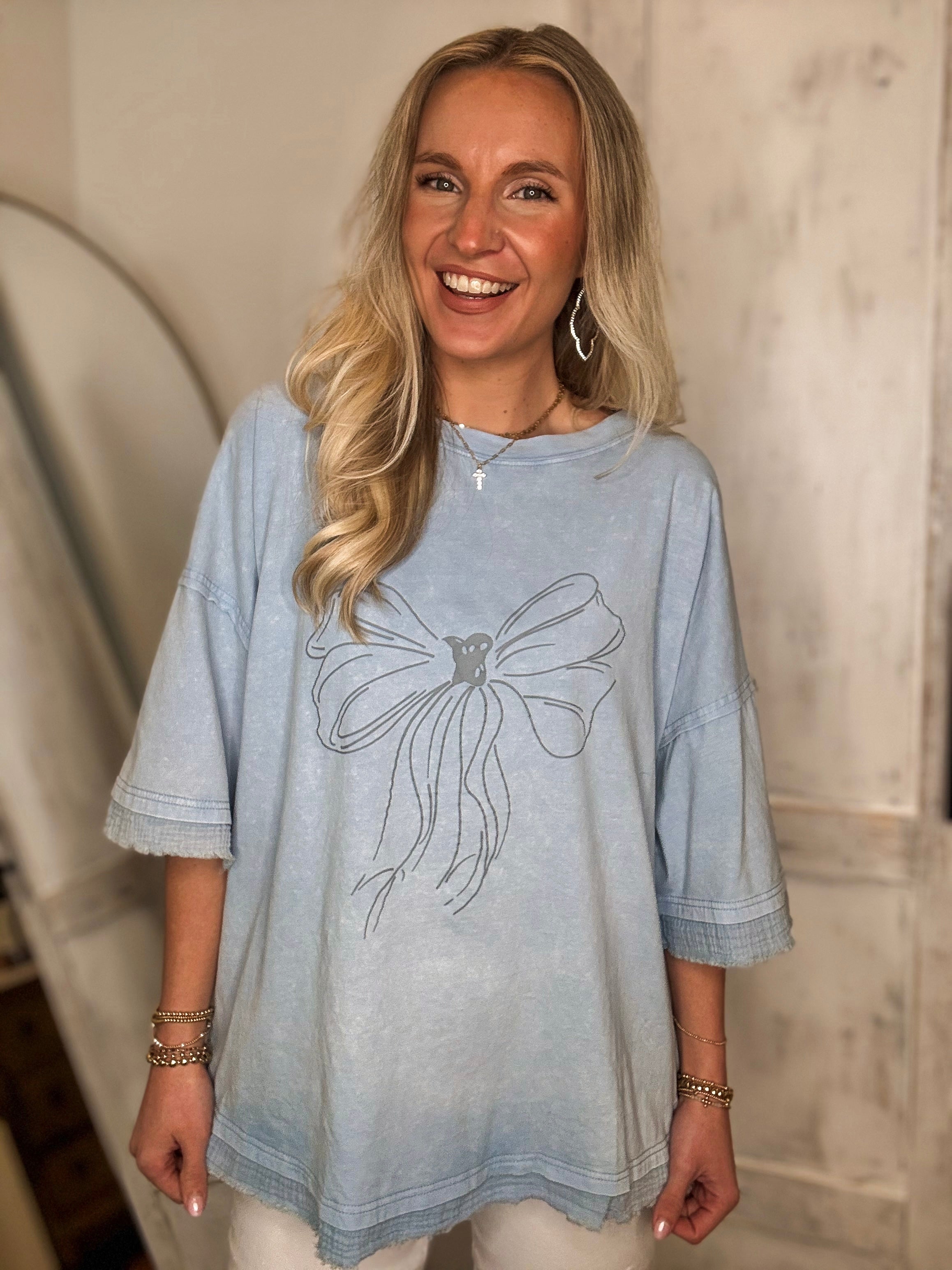 Tied Down Blue Graphic Bow S/S Tee