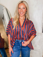 Load image into Gallery viewer, Good Times Rust &amp; Navy Oversized Blouse

