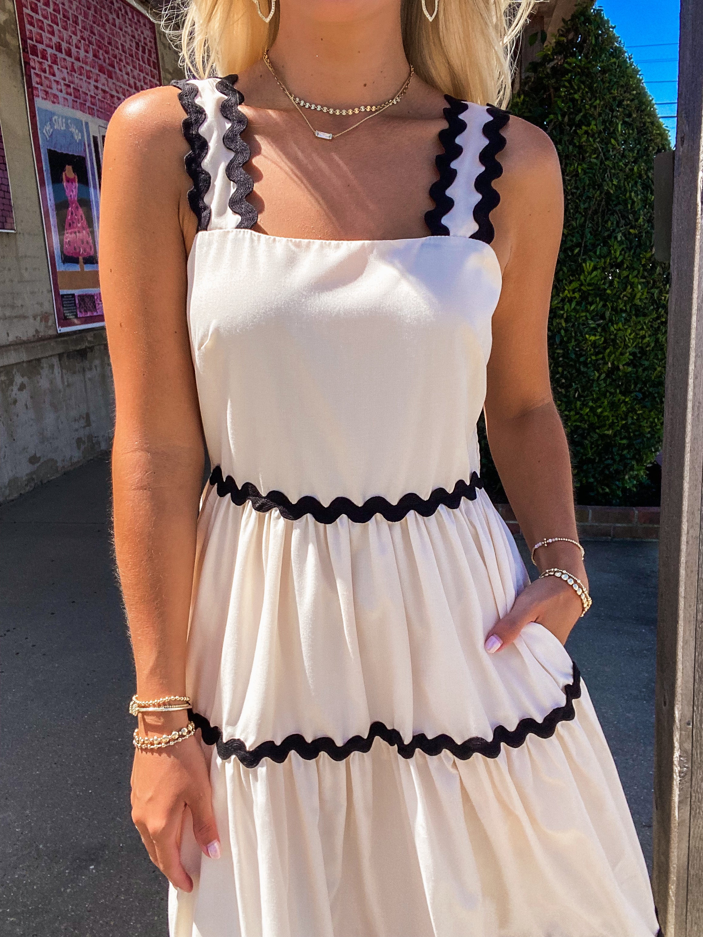 Saturday Out Ivory & Black Ric Rac Midi Dress