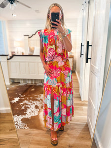 Dance With Me Pink Multi Floral ADRIENNE Top & Maxi Skirt Set
