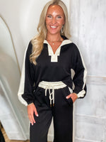 Load image into Gallery viewer, Walking On Black Contrast Pullover &amp; Lounge Pant Set
