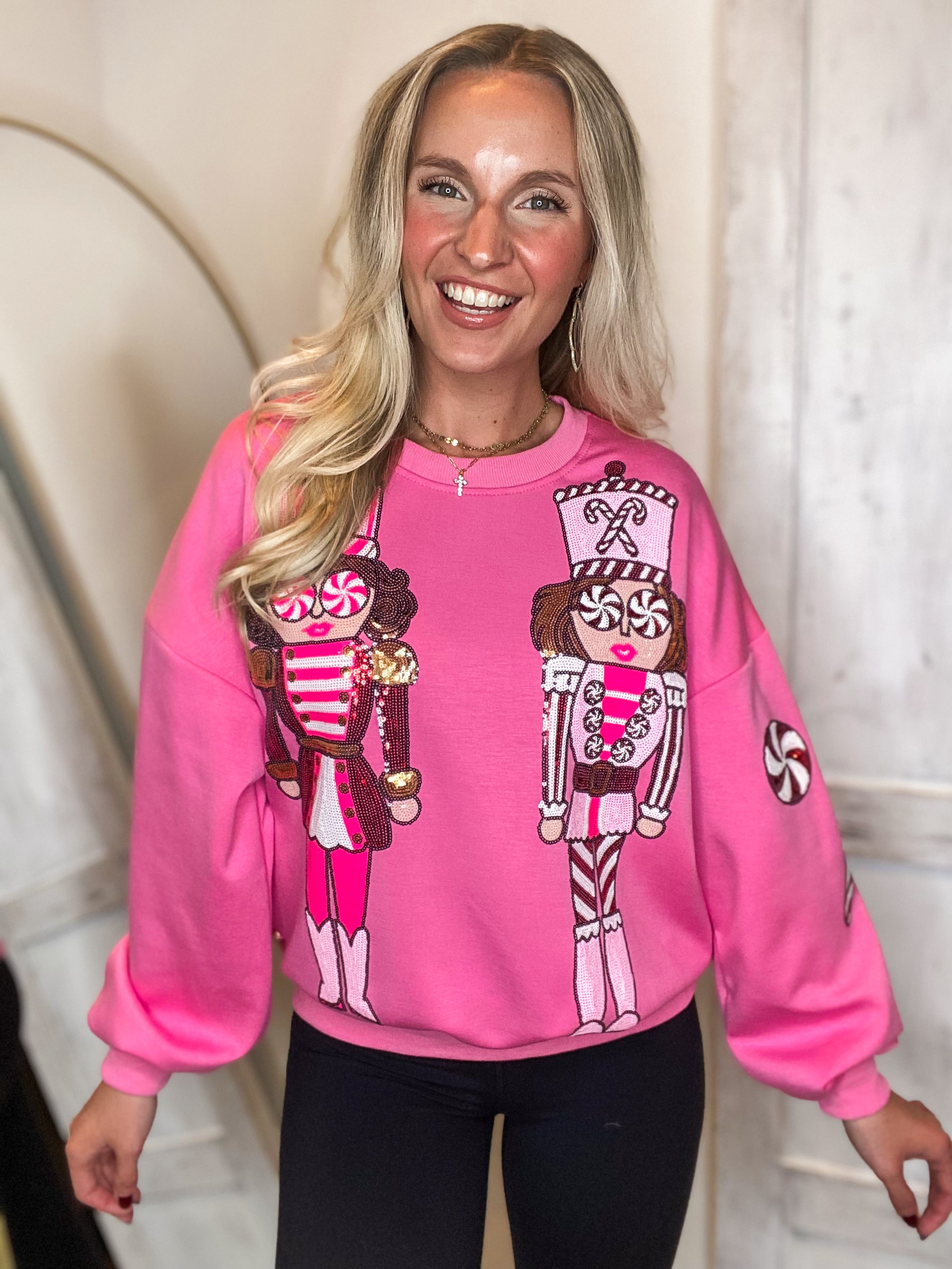 Sequin Nutcracker Pink Simply Southern Sweatshirt