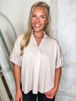 Load image into Gallery viewer, Proper Setting Almond Luxe Knit S/S Blouse
