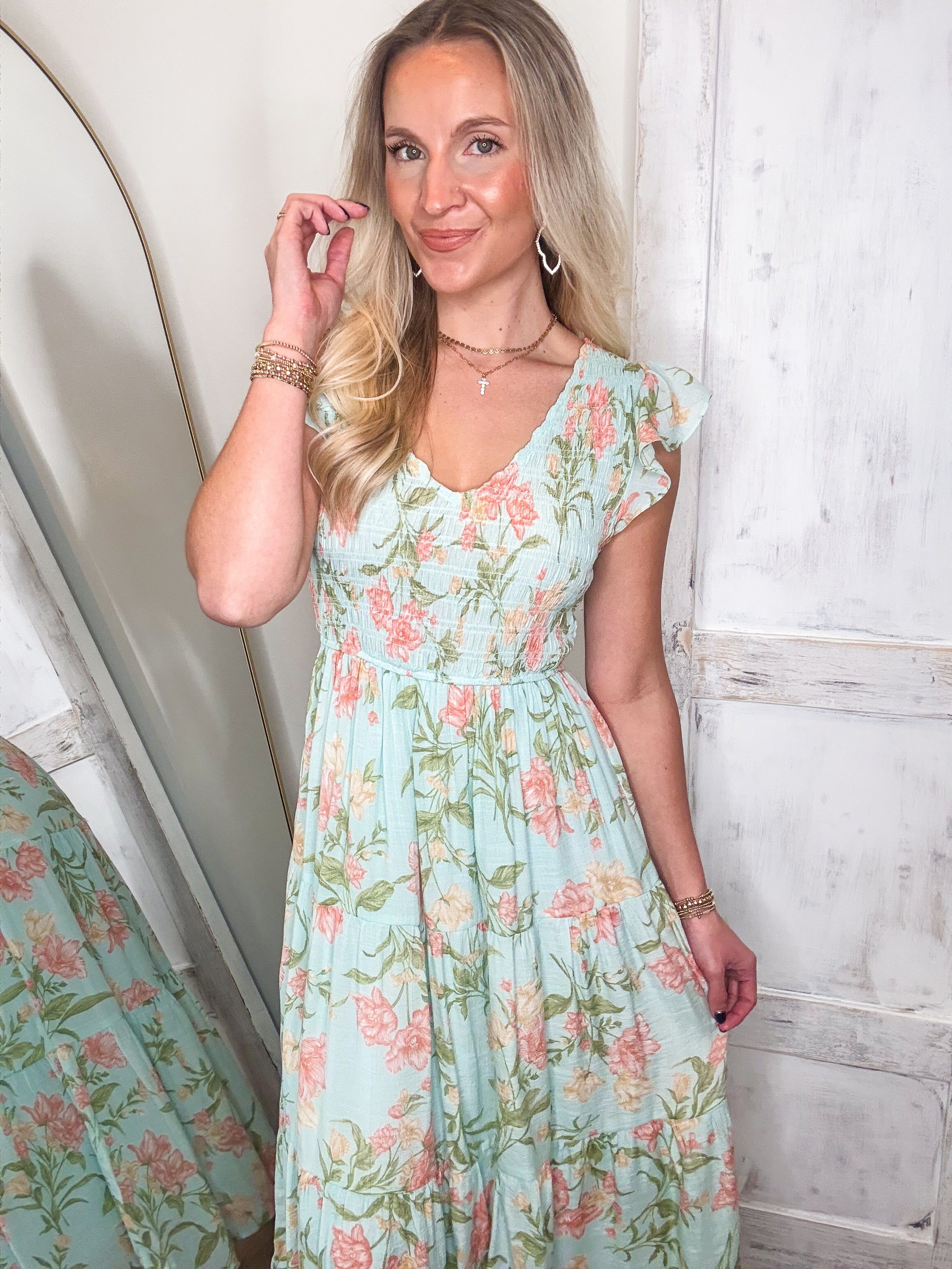 Deciding Today Aqua Floral Midi Dress