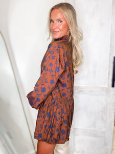 All For You Chestnut Floral Bubble Mini Dress