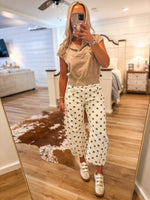 Load image into Gallery viewer, Saying More Oatmeal Polka Dot Barrel Denim Pant
