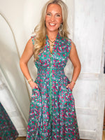 Load image into Gallery viewer, Stunning View Emerald Floral Front Zip Midi Dress
