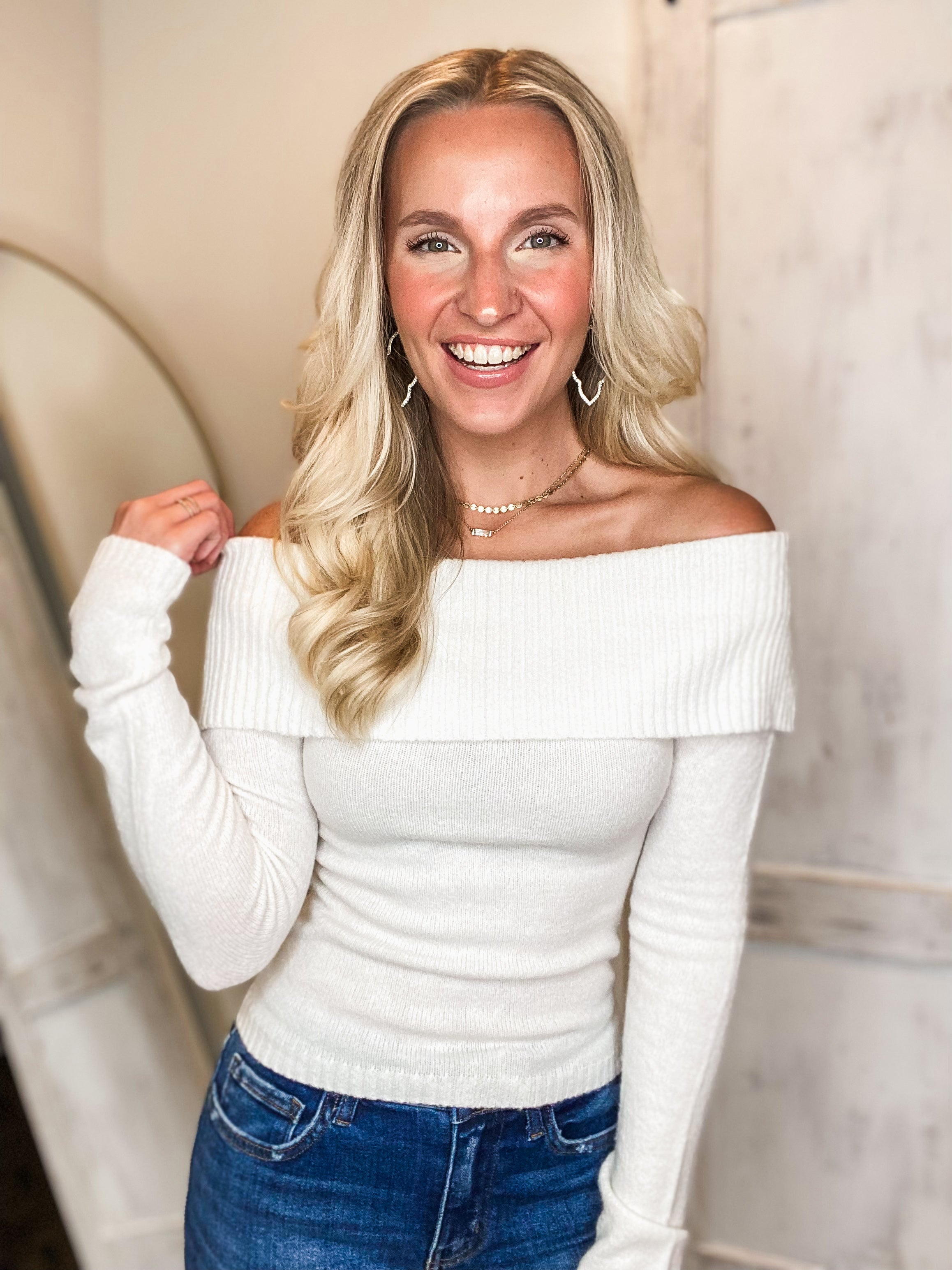 Another Like Me Ivory Cold Shoulder Sweater