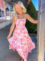 Load image into Gallery viewer, Summer Era Pink Floral Strapless Maxi Dress
