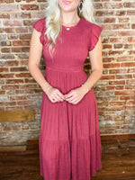 Load image into Gallery viewer, With You Deep Berry Smocked Midi Dress
