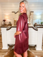 Load image into Gallery viewer, Been There Burgundy Faux Leather Shift Dress
