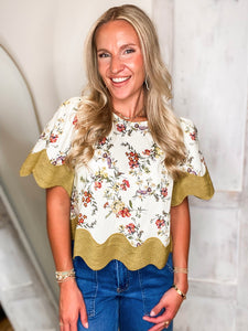 Joy In You Olive & Ivory Floral Blouse