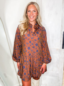 All For You Chestnut Floral Bubble Mini Dress