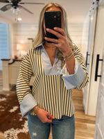 Load image into Gallery viewer, Telling You Stripe Contrast Blouse
