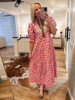 Load image into Gallery viewer, Something Like This Pink Floral Contrast Midi
