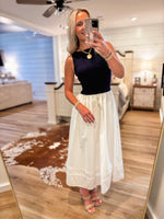 Load image into Gallery viewer, Meeting Here Navy/White Knit Midi Dress
