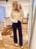 Load image into Gallery viewer, Missing Me Navy Trouser Flare Pants
