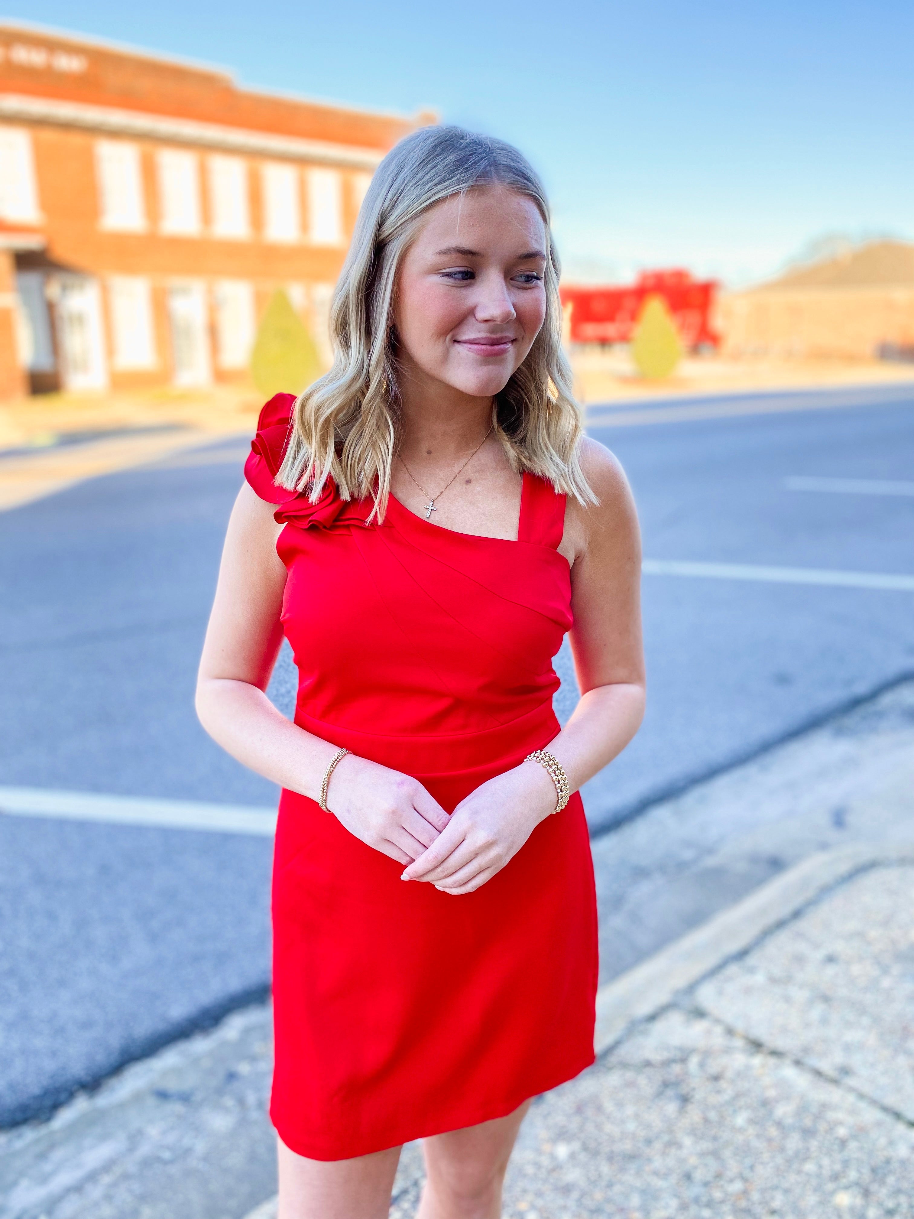 Perfect Timing Red Ruffle Strap Mini Dress