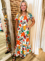 Load image into Gallery viewer, Island Vibes White Floral Maxi Dress
