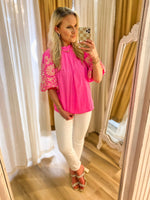 Load image into Gallery viewer, Pure Bliss Pink Embroidered THML Blouse
