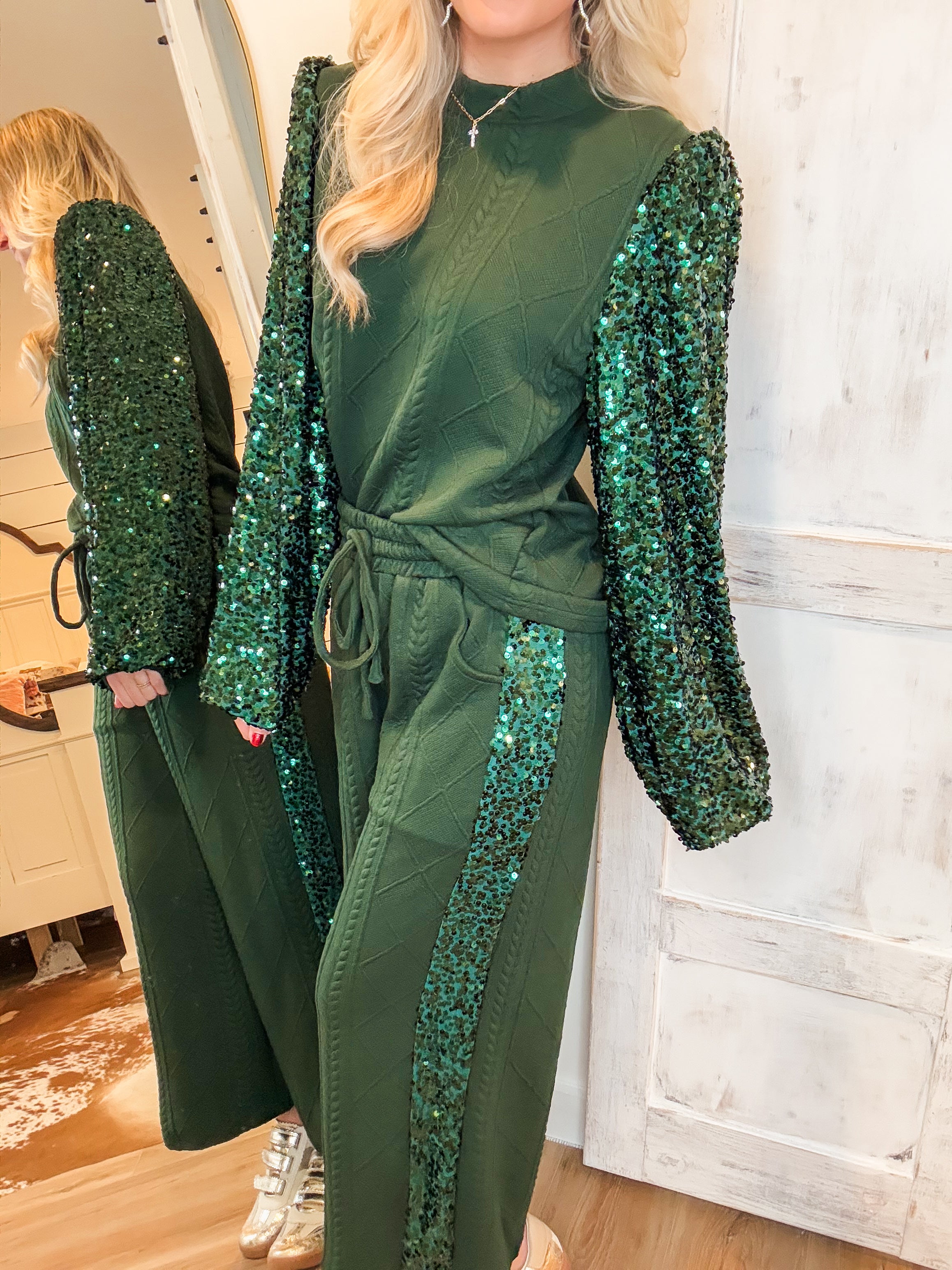 Joyous Day Hunter Green Sequin Pants