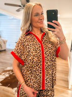 Load image into Gallery viewer, Walk Out Leopard Contrast Button Down S/S Blouse
