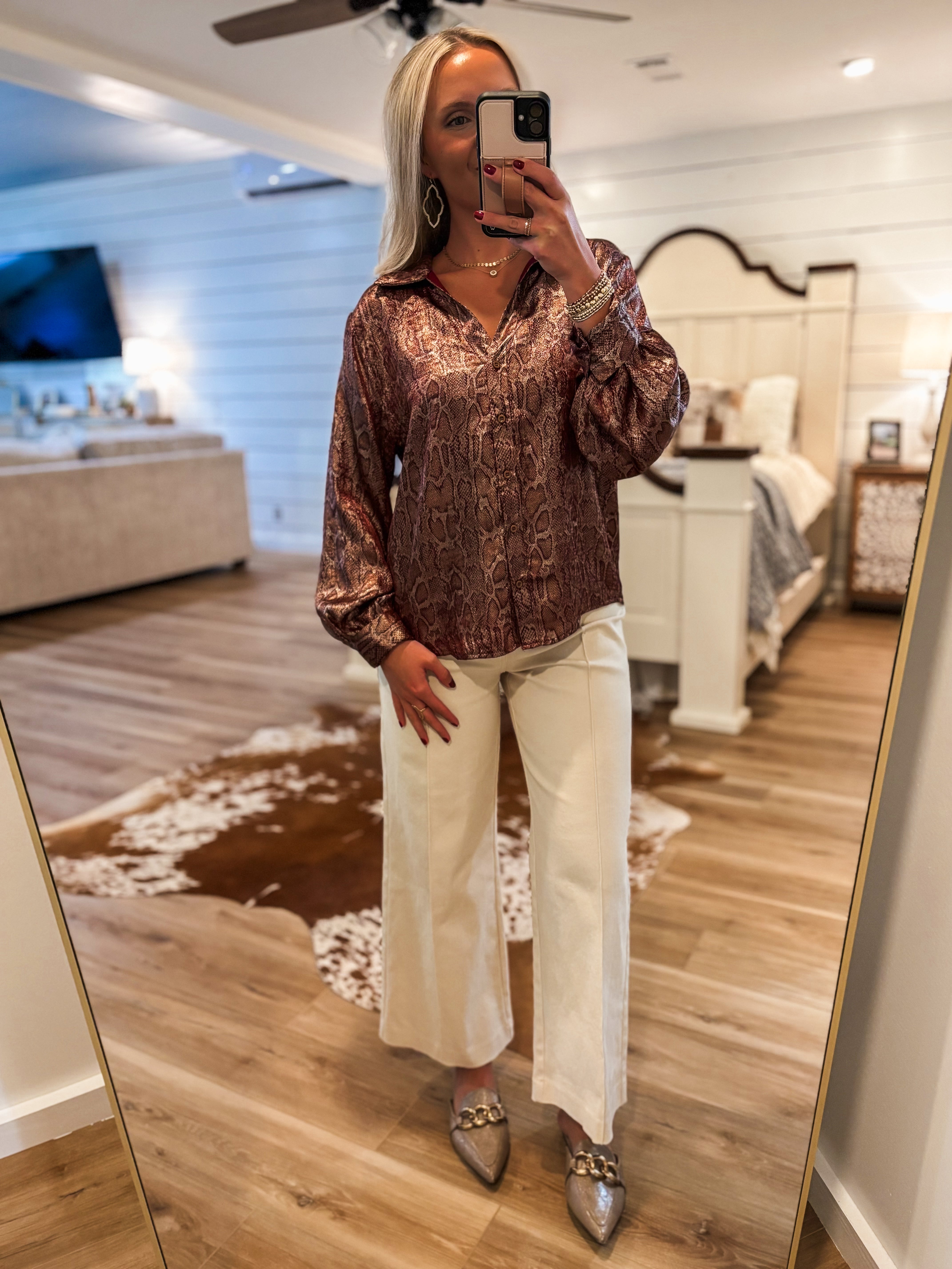 Ending This Burgundy Metallic Blouse
