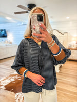 Load image into Gallery viewer, Carrying On Navy Stripe Half Zip Blouse
