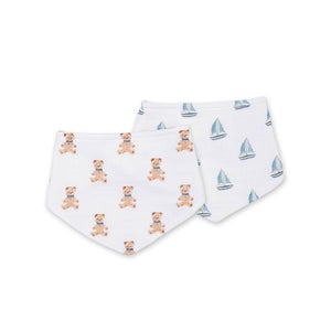 2-pack Bandana Bibs - Vintage Bears/Sailboats