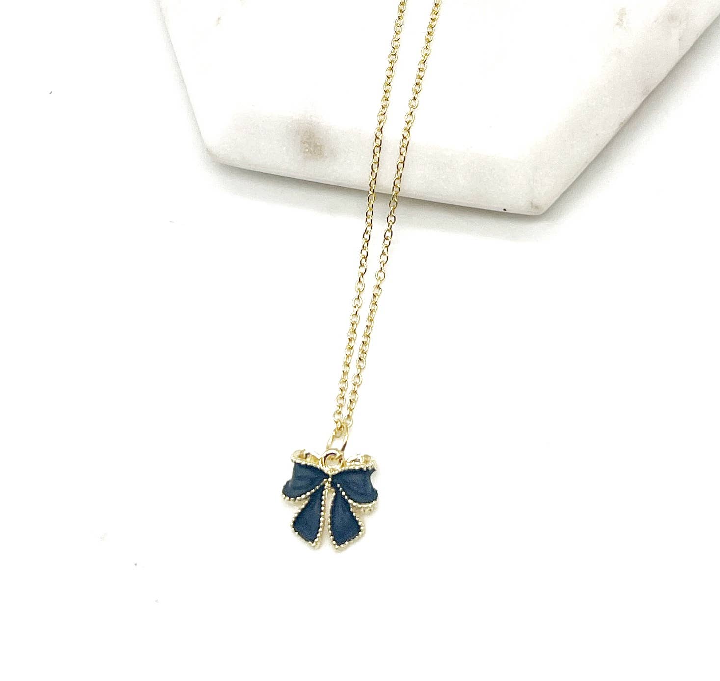 Black Bow Charm Necklace Gold Coquette Demure