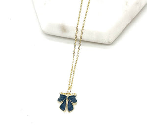 Black Bow Charm Necklace Gold Coquette Demure