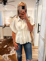 Load image into Gallery viewer, Next Time White Peplum Button Down Blouse
