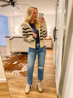 Load image into Gallery viewer, Bring It Oat &amp; Navy Stripe Knit Jacket
