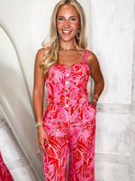 Load image into Gallery viewer, Island Bound Pink Tropical Print Tank &amp; Lounge Pant Set
