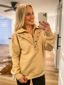 Call You Out Taupe Double Layer Quilted Pullover