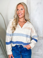 Load image into Gallery viewer, Reason Being Oatmeal Multi Stripe Sweater
