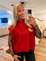 Load image into Gallery viewer, Cheerful Day Red Metallic Sleeveless Sweater
