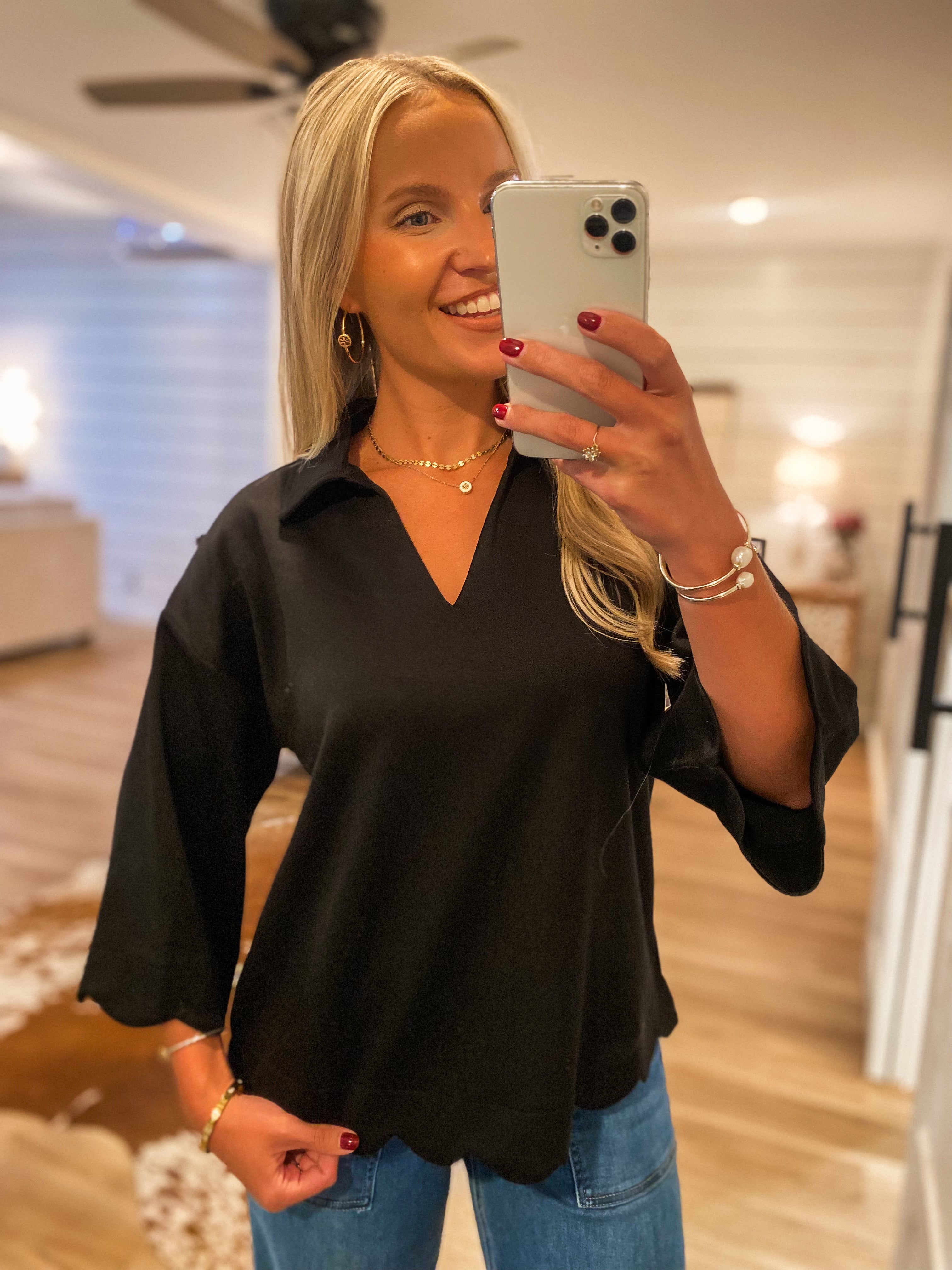 Everyone's Choice Black Scalloped Blouse