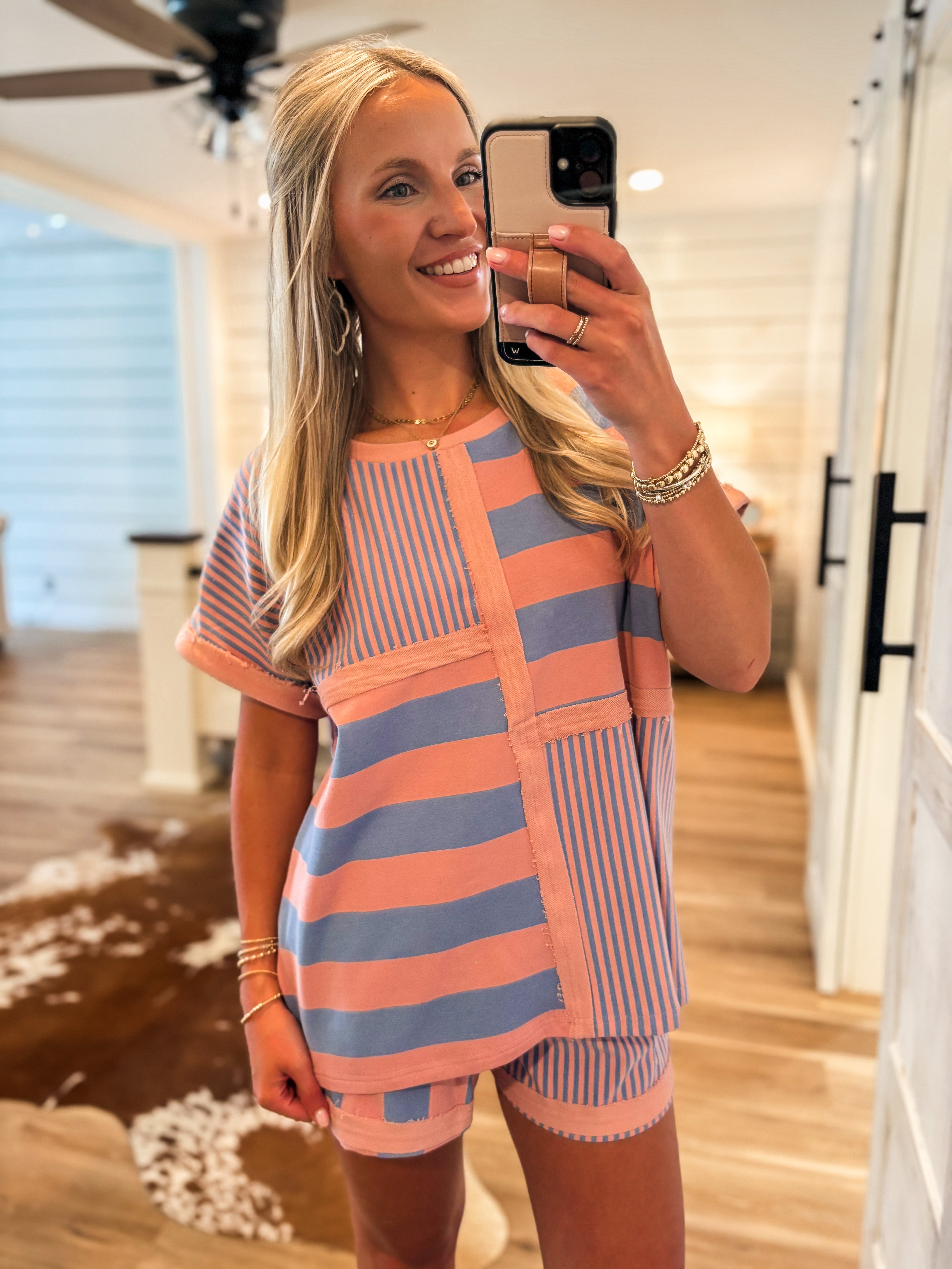 Sweet Treat Pink & Blue Stripe UMGEE Tee & Shorts Set