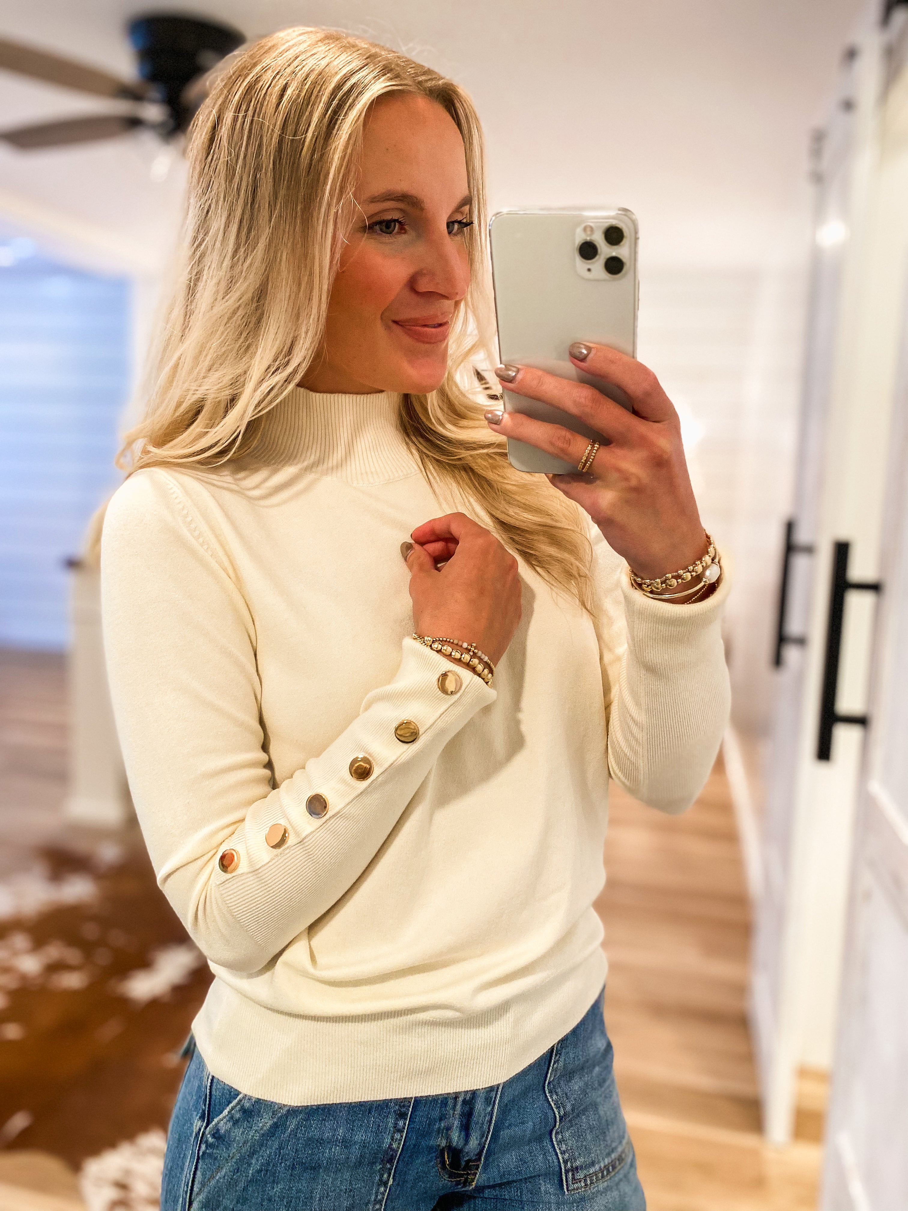 Believe Me Mock Neck Ivory Sweater