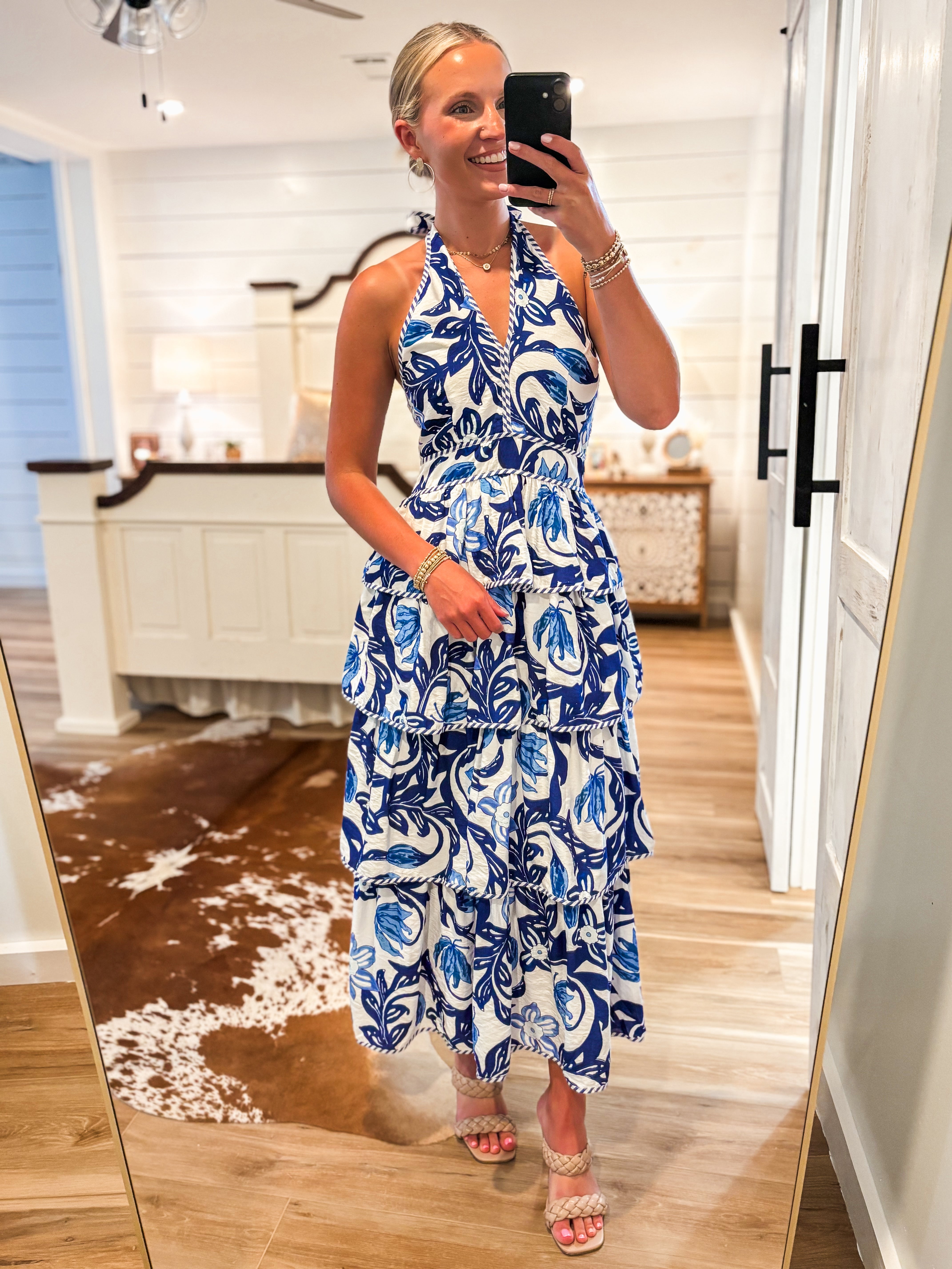 Weekend Bliss Royal Blue Floral Halter Maxi Dress