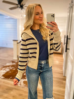 Load image into Gallery viewer, Bring It Oat &amp; Navy Stripe Knit Jacket
