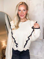 Load image into Gallery viewer, Never Miss Love Ivory Ruffle Sweater
