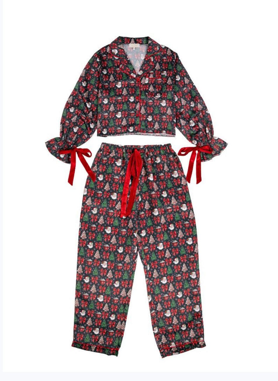 Simply Southern Red/Navy Bow L/S PJ Set - Hldy Trst