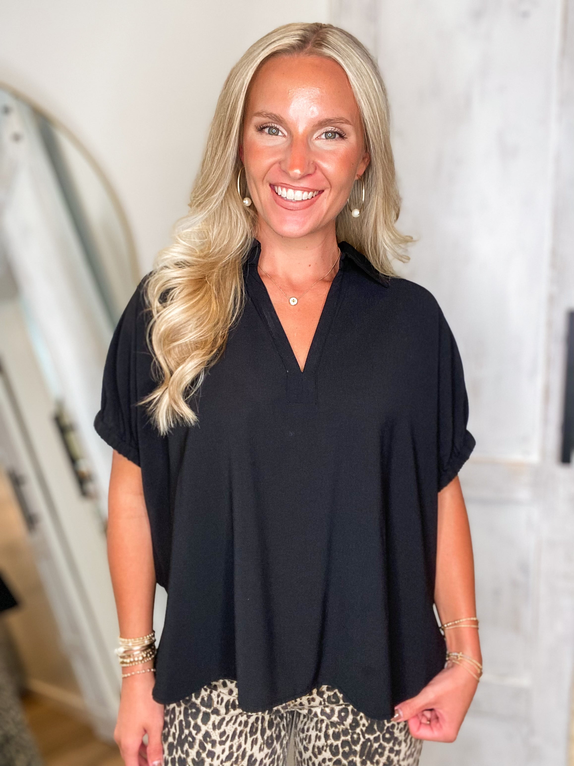 Just Fine Black Tunic Blouse