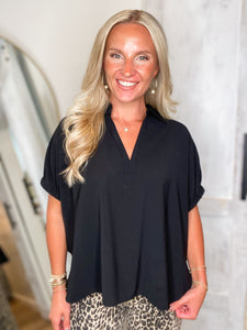 Just Fine Black Tunic Blouse