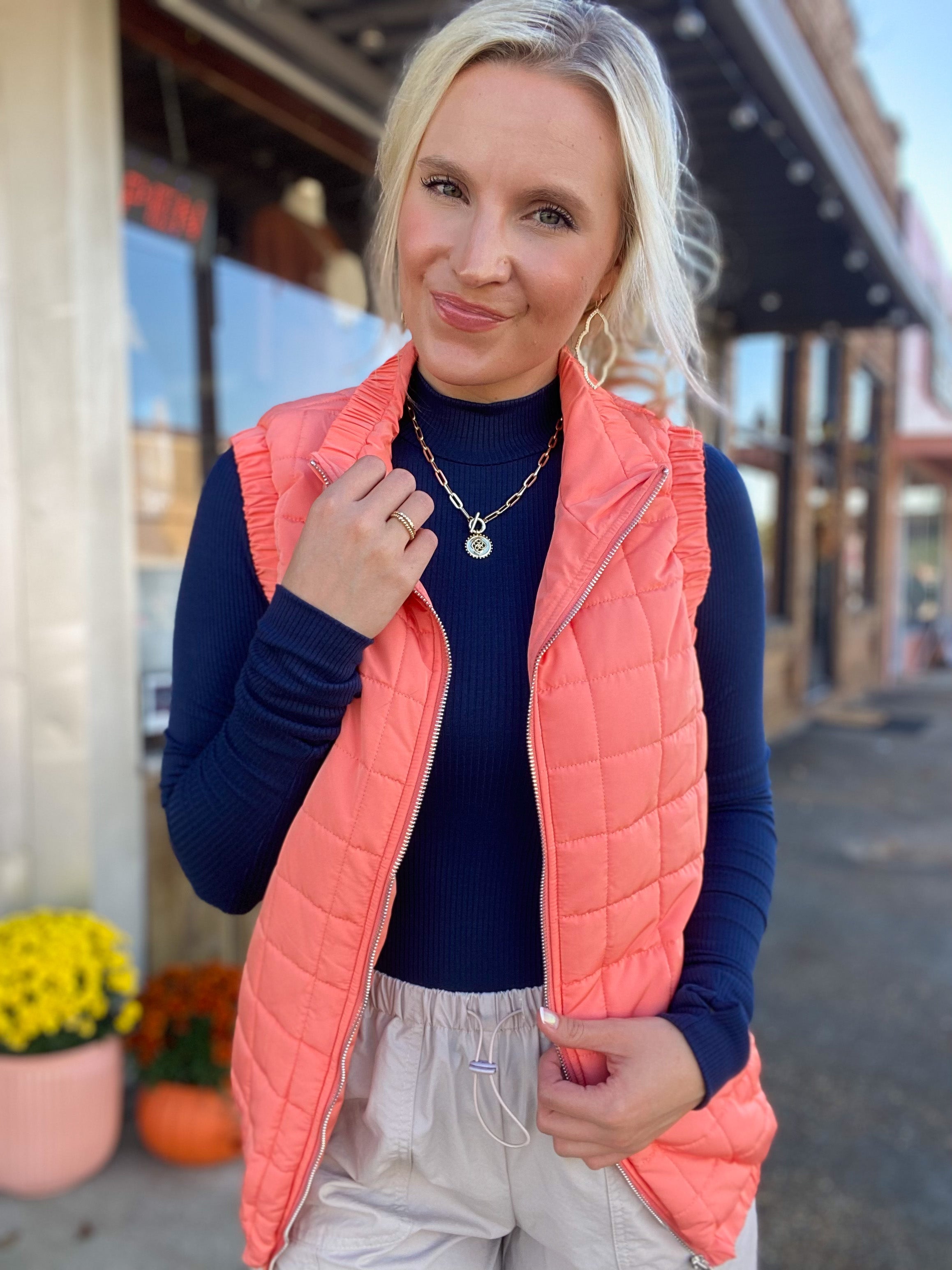 Giving My Best Quilted Neon Orange Vest