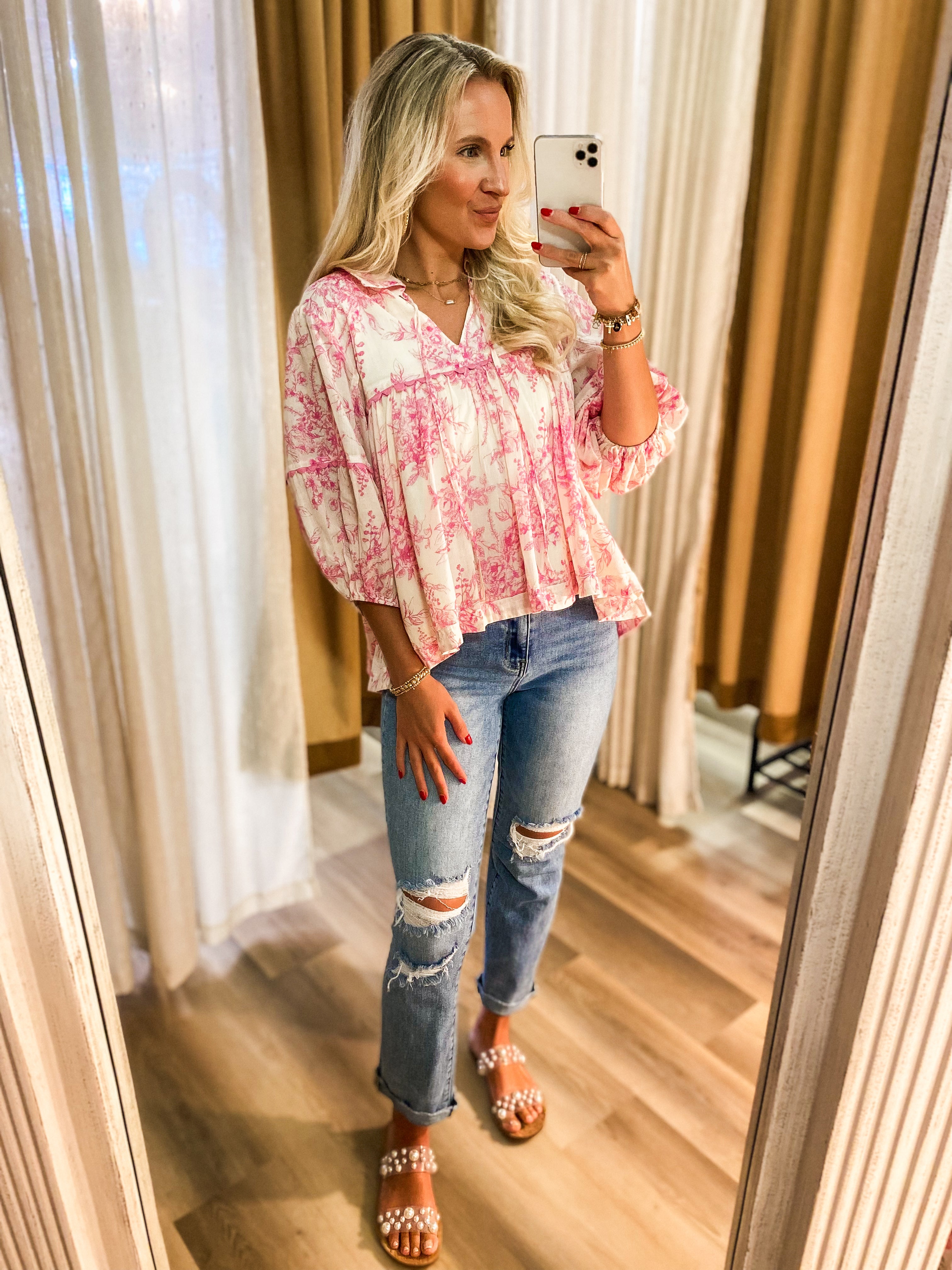 In A Dream Pink Floral Blouse