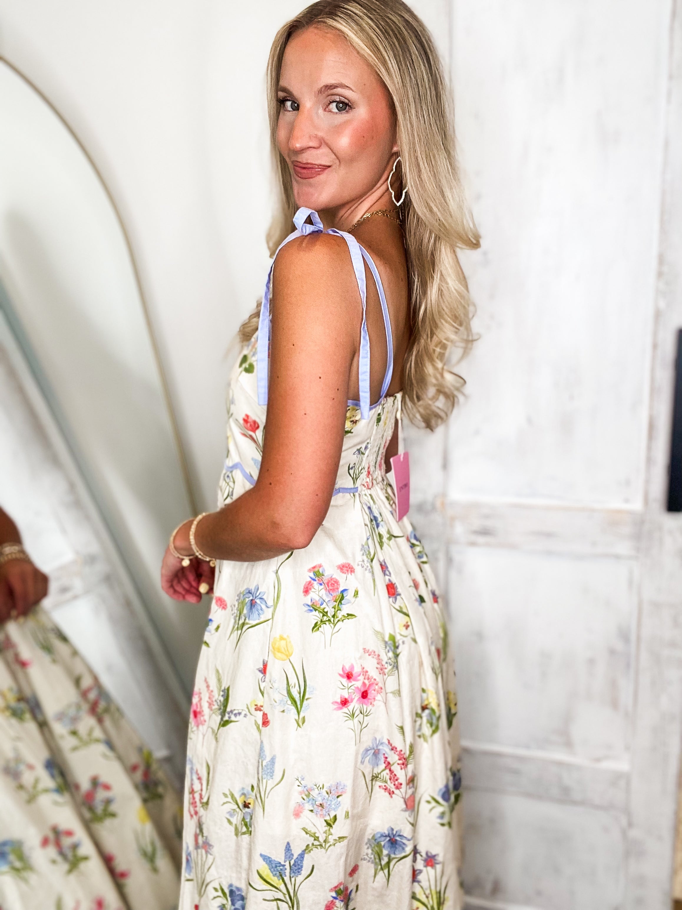 Pretty Petals Ivory Multi Floral Midi Dress