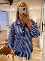 Load image into Gallery viewer, Chances Taken Navy Stripe Blouse
